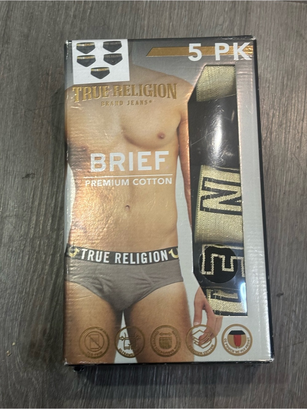 True Religion Gold and Black Briefs Premium 5-Pack